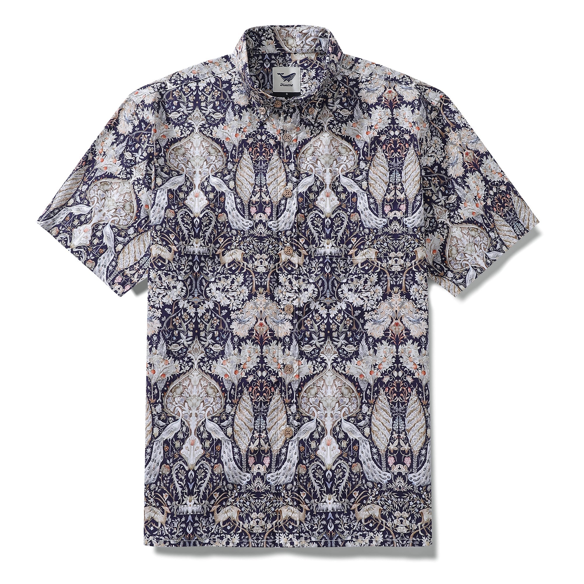 Men's Hawaiian Shirt The Garden of Serenity Cotton Button-down Short Sleeve 1940s Vintage Shirt
