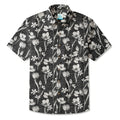 LeosWare® Flower Men's Hawaiian Shirt Short Sleeve Button-up 100% Cotton Black Aloha Ink Strokes And Flower Traces