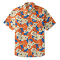 LeosWare® Men's Hawaiian Shirt Short Sleeve Button-up 100% Cotton Orange Aloha Orange Blue Hibiscus Whispers