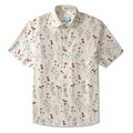 LeosWare® Men's Hawaiian Shirt Short Sleeve Button-up 100% Cotton Beige Aloha Field Of Wildflowers