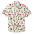 LeosWare® Men's Hawaiian Shirt Short Sleeve Button-up Breathable & Quick-Dry Aloha Pink Easter Eggs