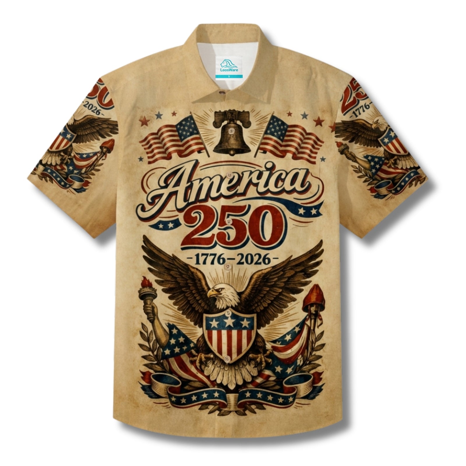 LeosWare® Men's Hawaiian Shirt Short Sleeve Button-up Breathable & Quick-Dry Aloha 250th Anniversary Celebration Of Us Independence Day