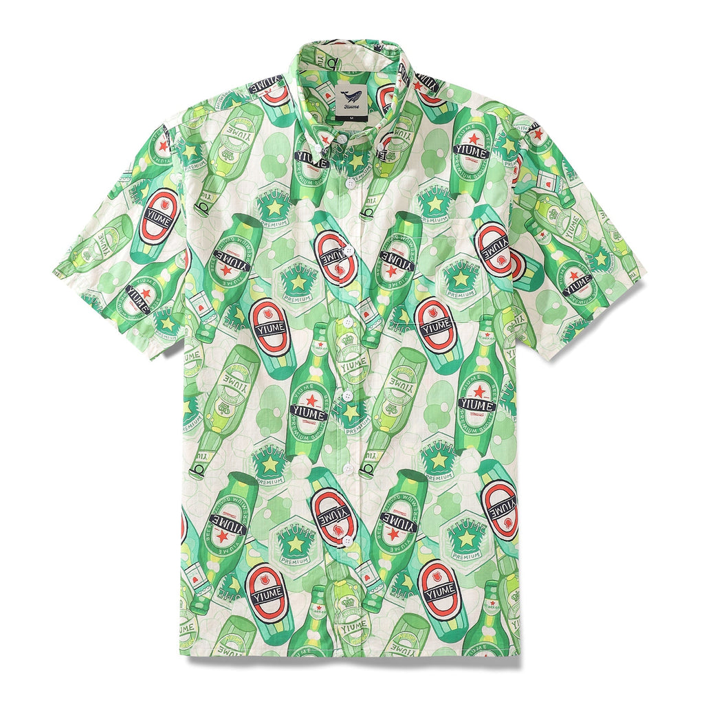 Men's Hawaiian Shirt Green Bubble Print Cotton Button-down Short Sleeve Aloha Shirt