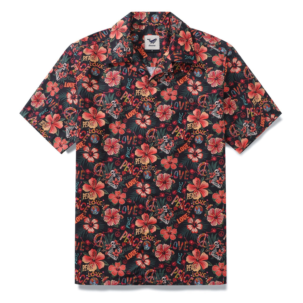 Hawaiian Shirt For Men Musical Hibiscus Shirt Camp Collar 100% Cotton