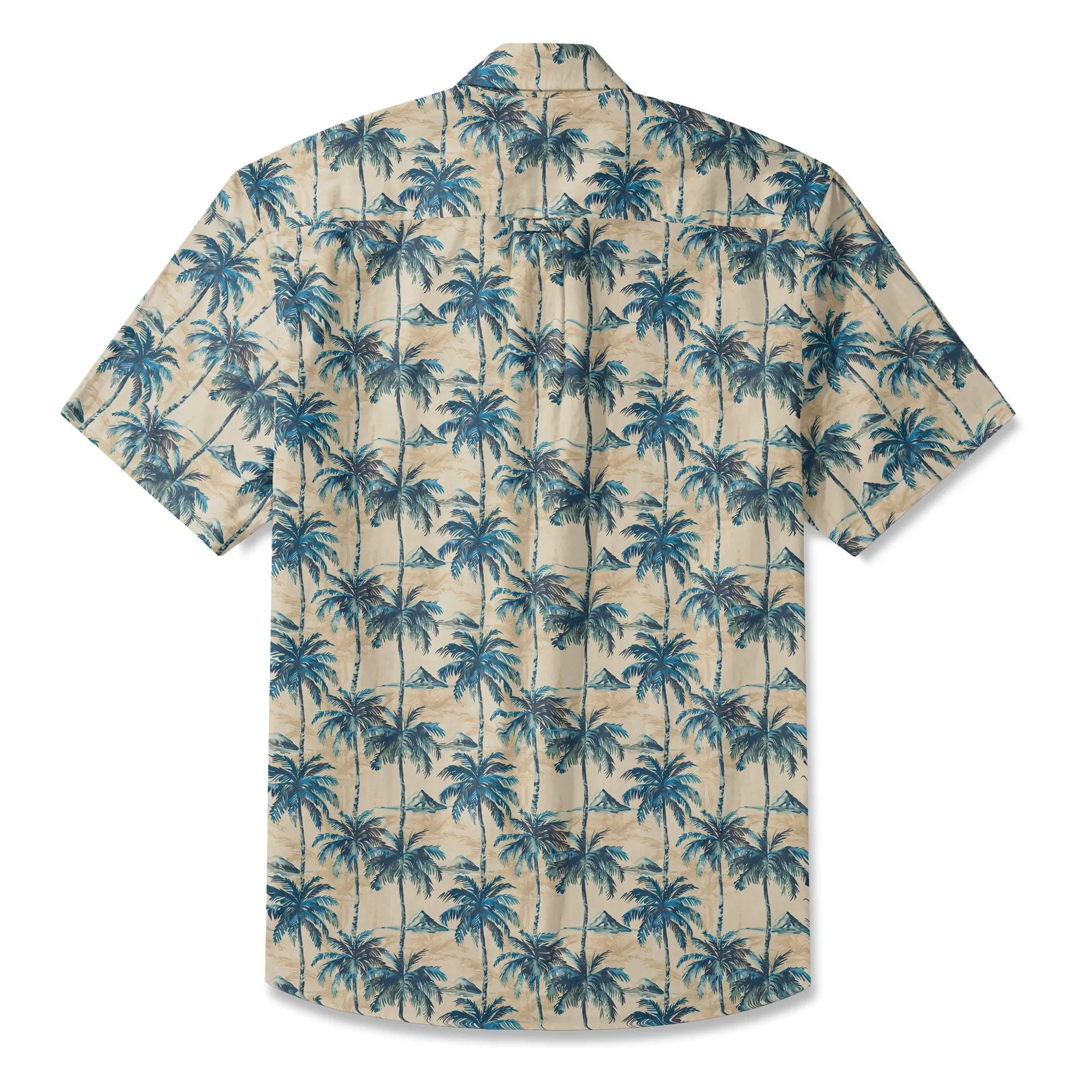 LeosWare® Men's Hawaiian Shirt Short Sleeve Button-up 100% Cotton Blue Aloha Blue Coconut Island Shadow
