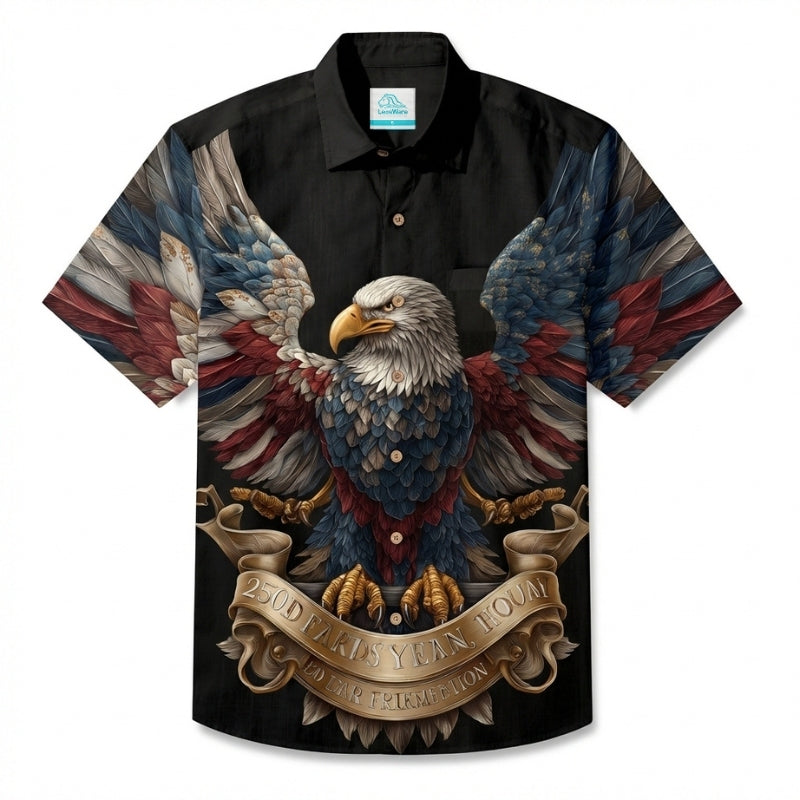 LeosWare® Men's Hawaiian Shirt Short Sleeve Button-up Breathable & Quick-Dry Aloha 250th Independence Celebration