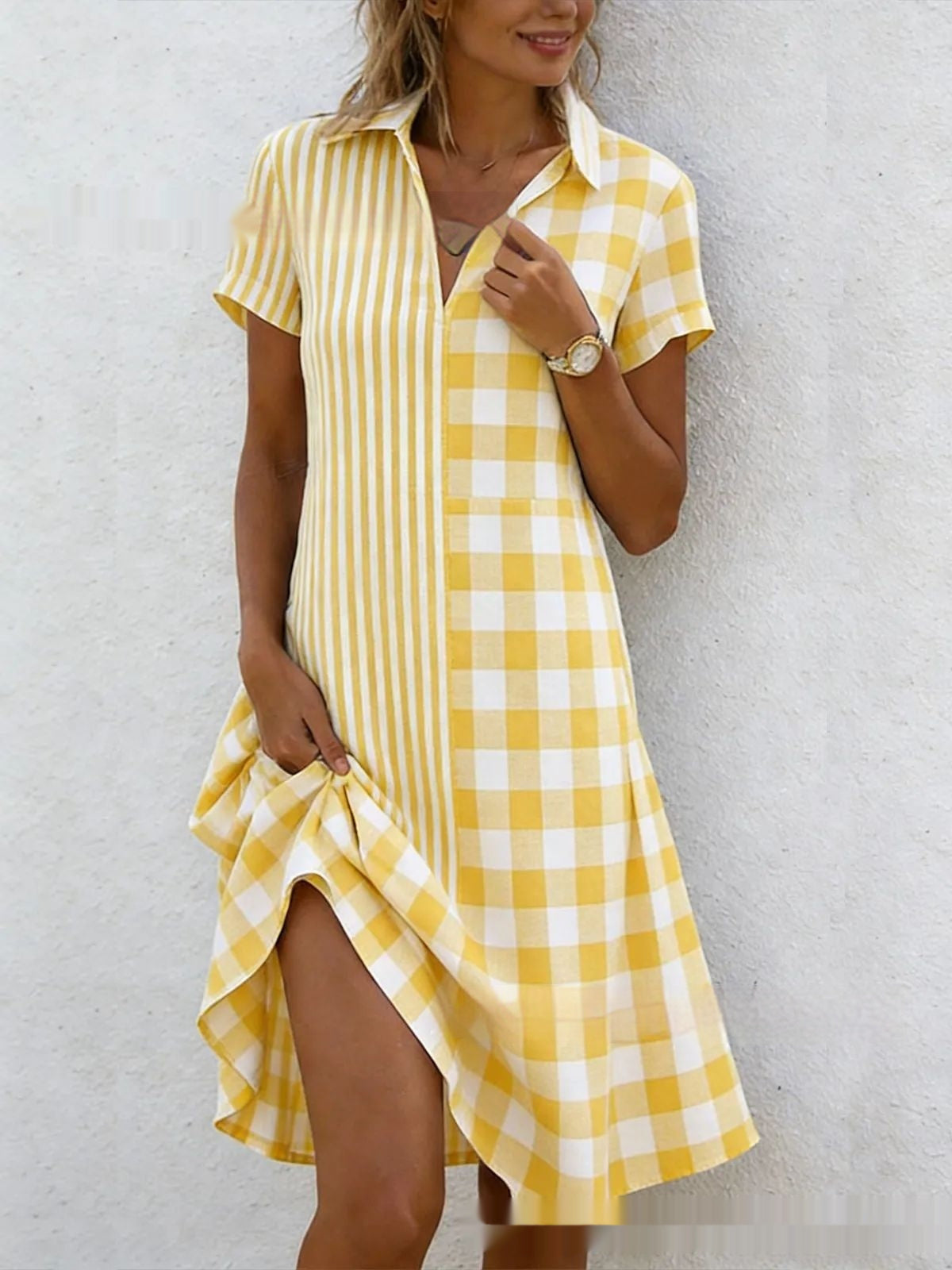 Women's Bohemian 3D Printed V-Neck Short-Sleeve Maxi Dress