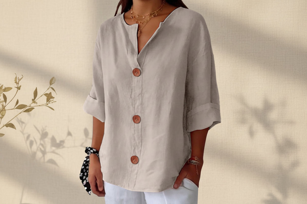 Women's V-Neck Buttoned Blouse