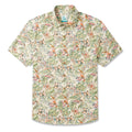 LeosWare® Men's Hawaiian Shirt Short Sleeve Button-up 100% Cotton Beige Aloha Fresh Tropical Plant Art