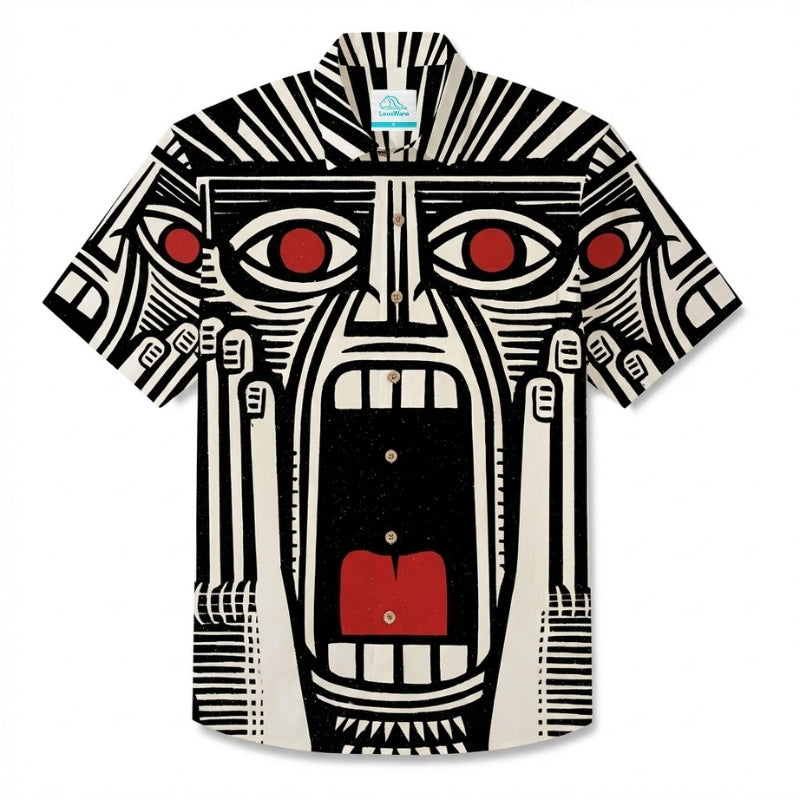 LeosWare® Men's Hawaiian Shirt Short Sleeve Button-up Breathable & Quick-Dry Aloha Savage Cry