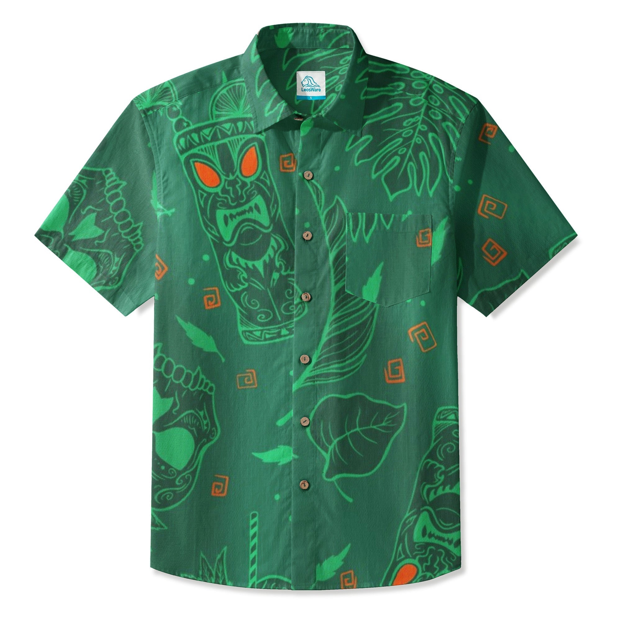 LeosWare® Men's Hawaiian Shirt Short Sleeve Button-up Premium polyester fabric Aloha A Tropical Treasure