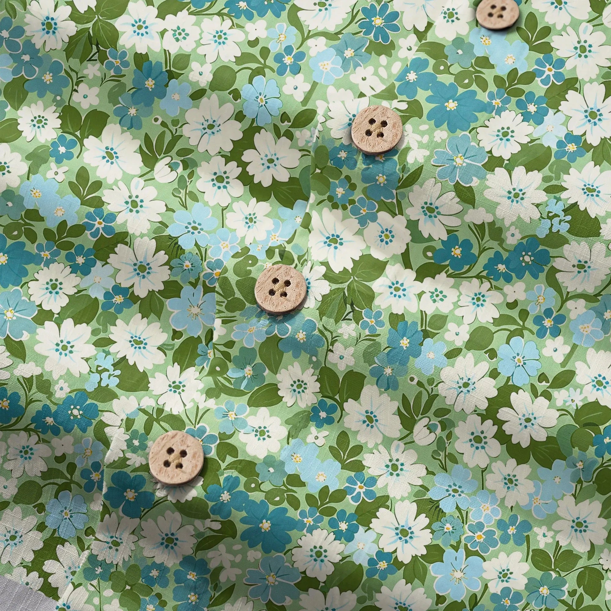 LeosWare® Flower Men's Hawaiian Shirt Short Sleeve Button-up 100% Cotton Green Aloha Fresh Blooms