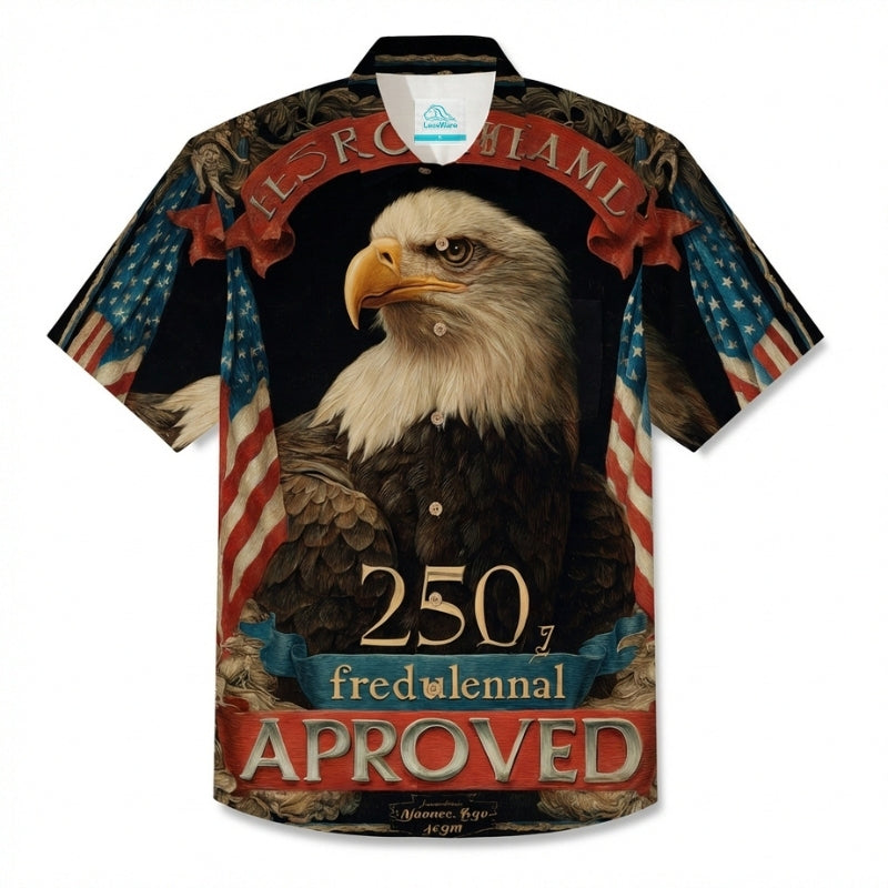 LeosWare® Men's Hawaiian Shirt Short Sleeve Button-up Breathable & Quick-Dry Aloha Celebrate Usa Freedom