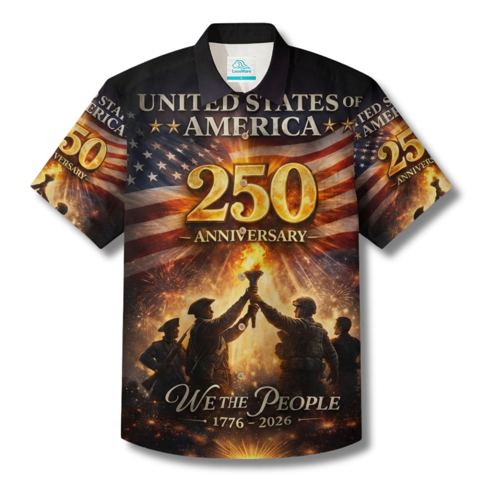 LeosWare® Men's Hawaiian Shirt Short Sleeve Button-up Breathable & Quick-Dry Aloha United States Independence Day 250th Anniversary