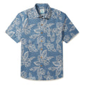 LeosWare® Men's Hawaiian Shirt Short Sleeve Button-up 100% Cotton Blue Aloha Light Blue Elegant Florals