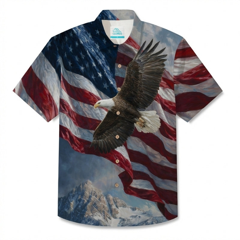 LeosWare® Men's Hawaiian Shirt Short Sleeve Button-up Breathable & Quick-Dry Aloha Eagle Peak