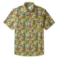 LeosWare® Men's Hawaiian Shirt Short Sleeve Button-up 100% Cotton Green Aloha Tiki's Coconut Grove Blissful Holiday