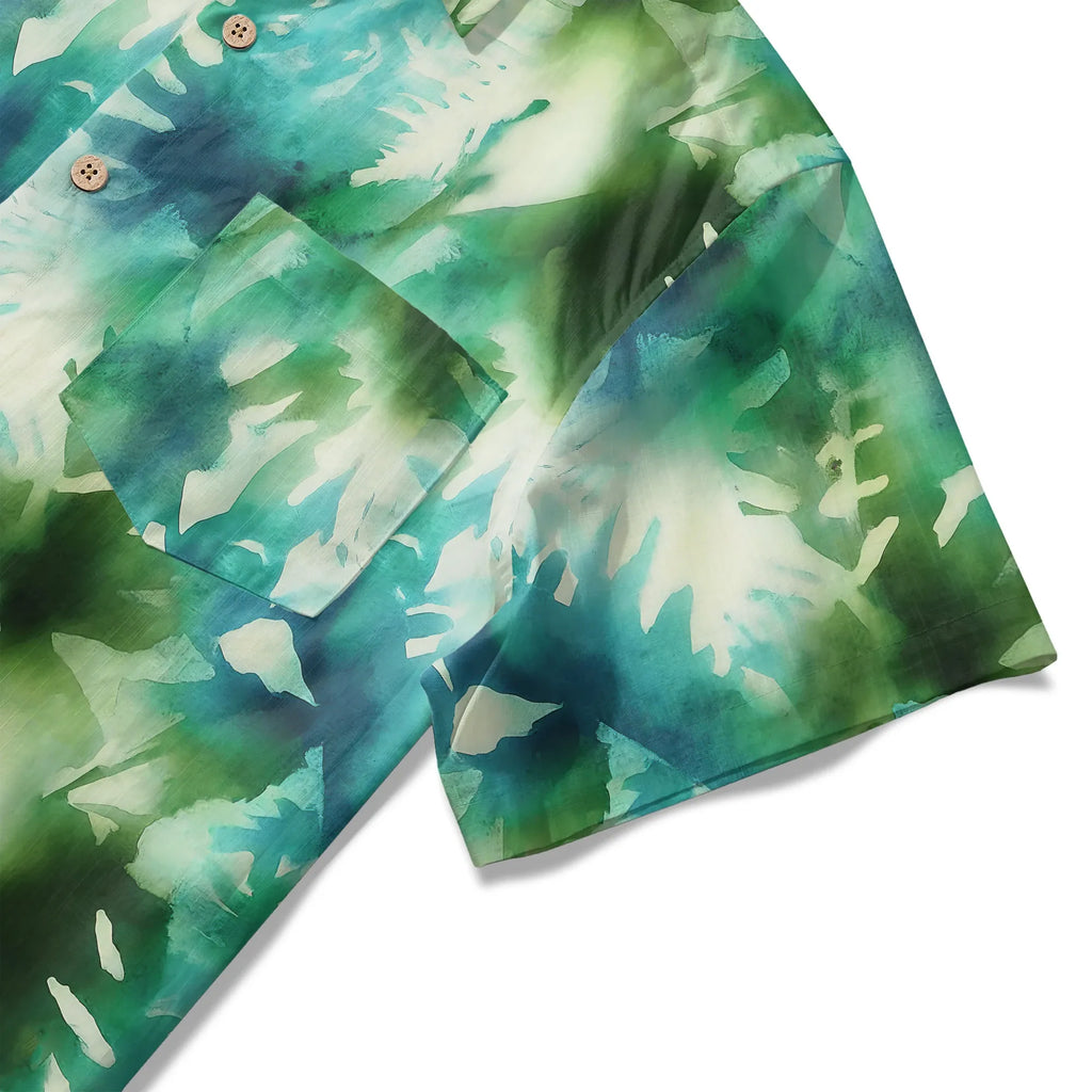 LeosWare® Men's Hawaiian Shirt Short Sleeve Button-up 100% Cotton Green Aloha Misty Forest Cascade