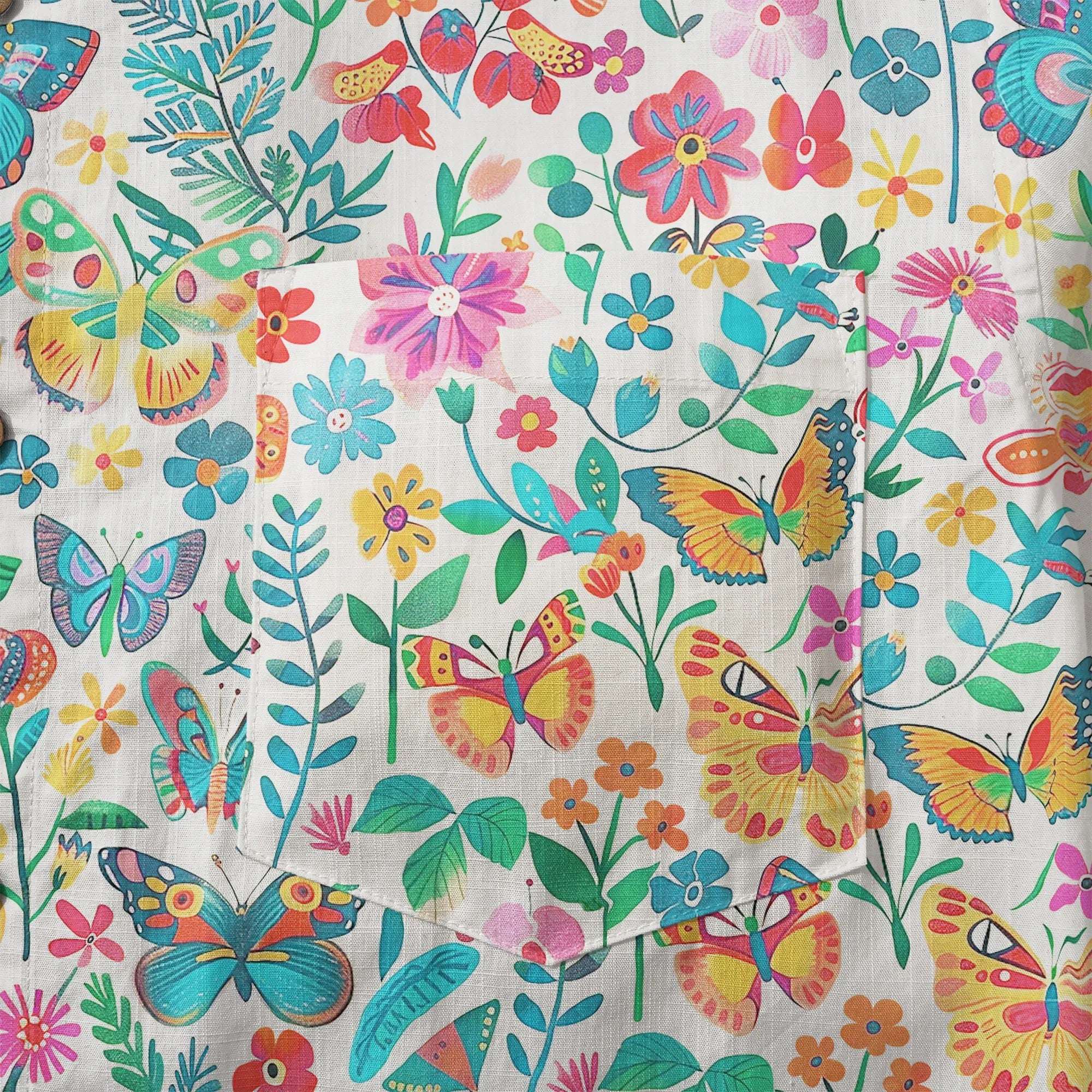 LeosWare® Men's Hawaiian Shirt Short Sleeve Button-up 100% Cotton Blue Aloha Dance Of The Butterfly Blossom Collection