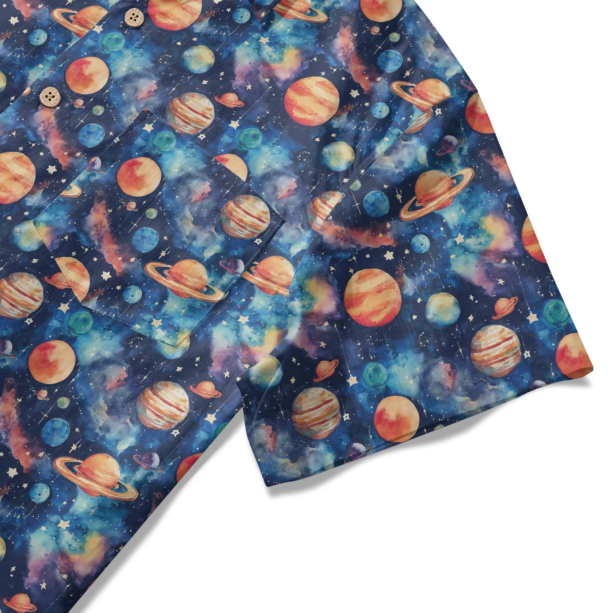 LeosWare® Men's Hawaiian Shirt Short Sleeve Button-up 100% Cotton Blue Aloha Starry Journey