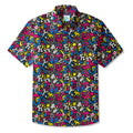 LeosWare® Men's Hawaiian Shirt Short Sleeve Button-up 100% Cotton Black Aloha Graffiti Fun