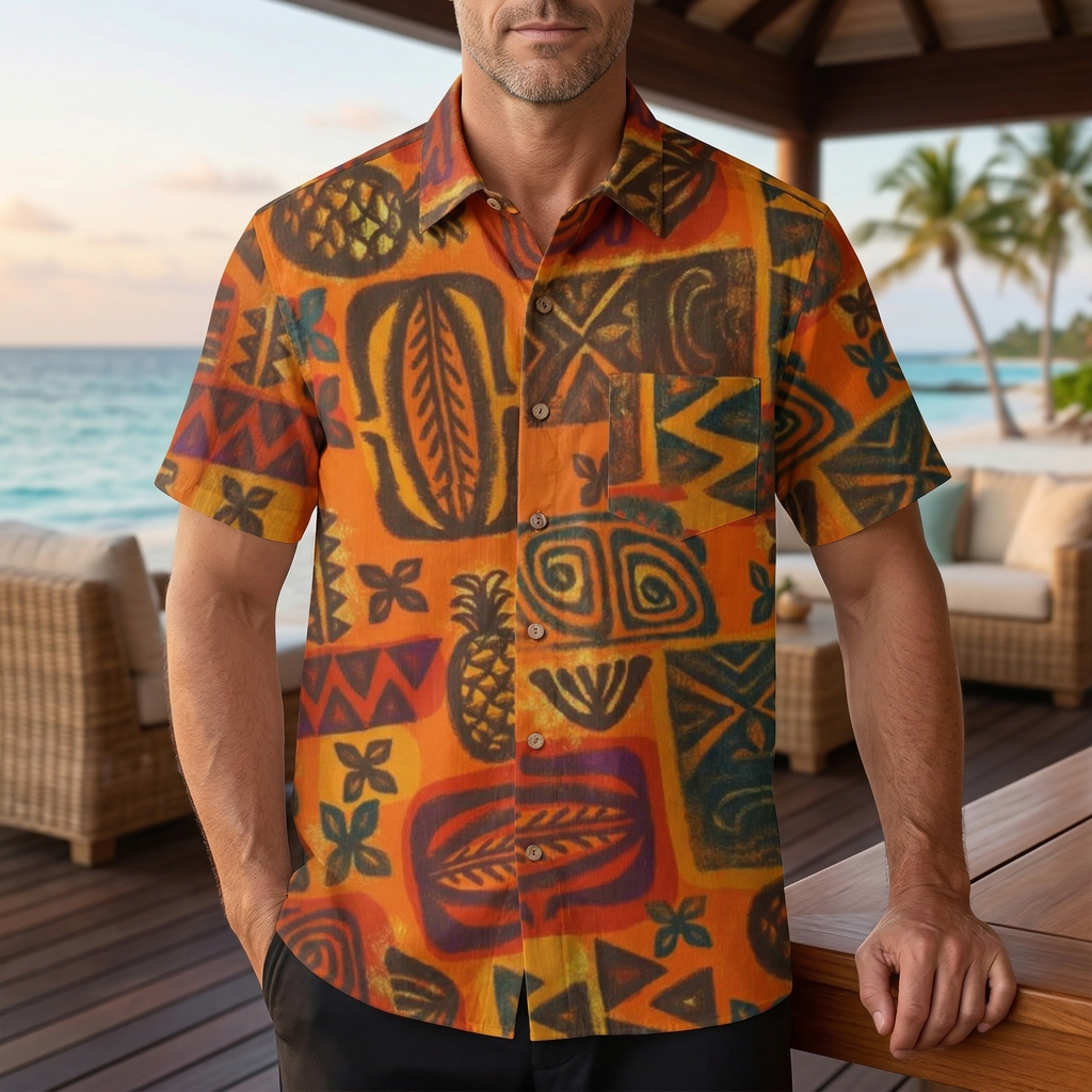 LeosWare® Men's Hawaiian Shirt Short Sleeve Button-up Premium polyester fabric Aloha Tropical Citrus Delight