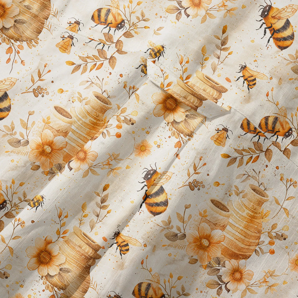 LeosWare® Men's Hawaiian Shirt Short Sleeve Button-up 100% Cotton Yellow Aloha Autumn Harvest In The Honey Garden Bee