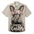 LeosWare® Men's Hawaiian Shirt Short Sleeve Button-up Breathable & Quick-Dry Aloha Easter Bunny Print