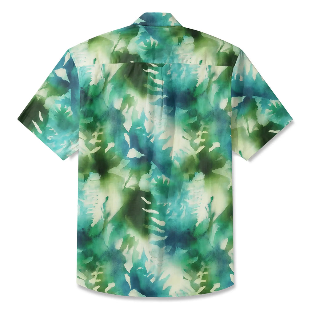LeosWare® Men's Hawaiian Shirt Short Sleeve Button-up 100% Cotton Green Aloha Misty Forest Cascade