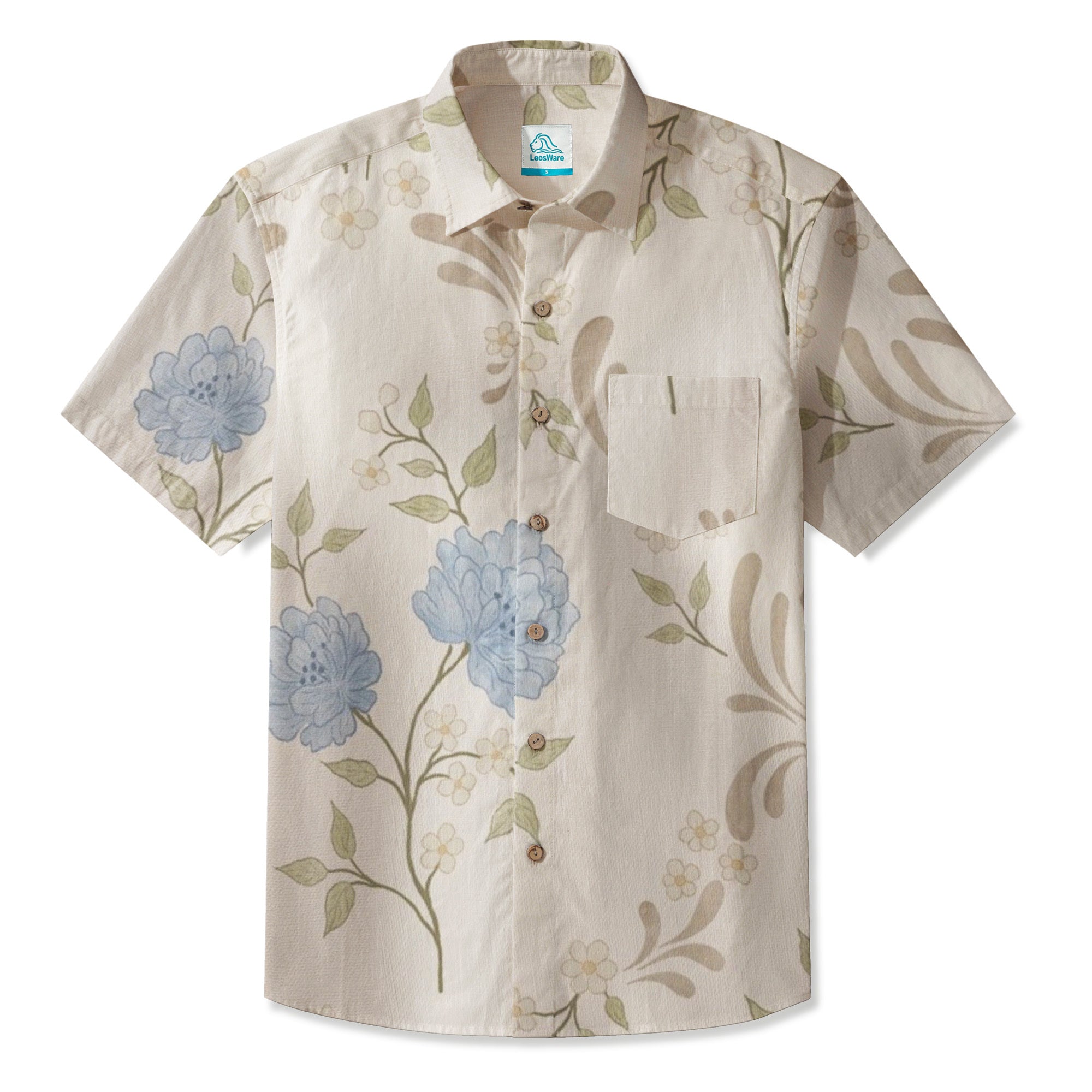 LeosWare® Men's Hawaiian Shirt Short Sleeve Button-up 95% Polyester, 5% Spandex Aloha Pattern Of The Field