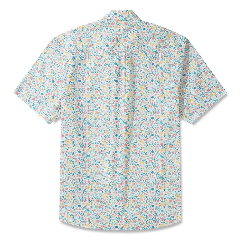 LeosWare® Flower Men's Hawaiian Shirt Short Sleeve Button-up 100% Cotton Beige Aloha Spring Whispers