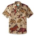 LeosWare® Men's Hawaiian Shirt Short Sleeve Button-up 100% Cotton Red Aloha Vintage Cave Art Print