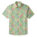 LeosWare® Men's Hawaiian Shirt Short Sleeve Button-up 100% Cotton Green Aloha Alfalfa Flower Earthly Weave