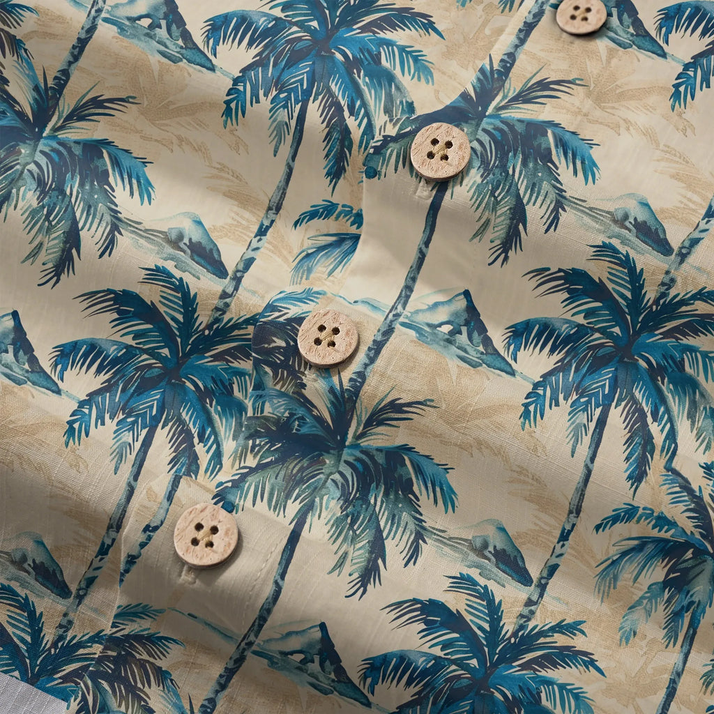 LeosWare® Men's Hawaiian Shirt Short Sleeve Button-up 100% Cotton Blue Aloha Blue Coconut Island Shadow