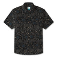 LeosWare® Men's Hawaiian Shirt Short Sleeve Button-up 100% Cotton Black Aloha Dark Geometric Art