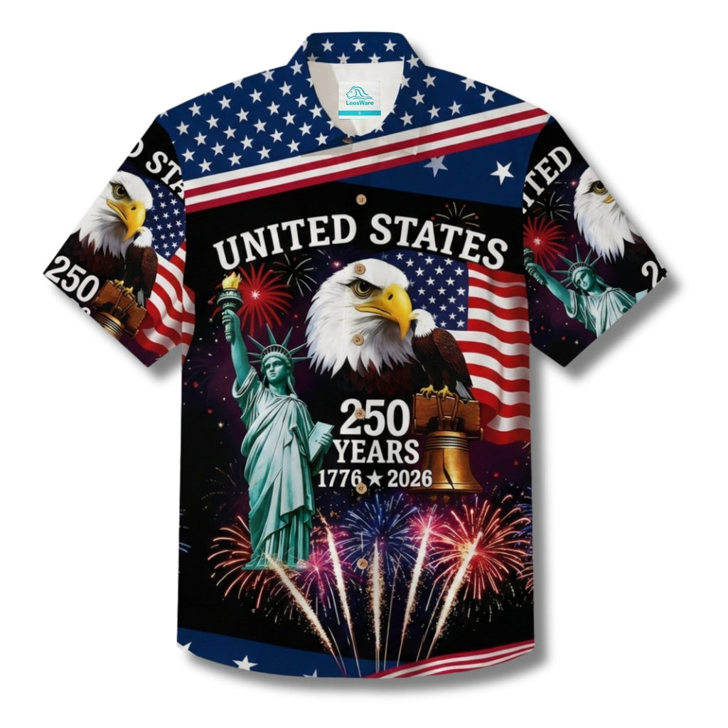 LeosWare® Men's Hawaiian Shirt Short Sleeve Button-up Breathable & Quick-Dry Aloha 250th Anniversary Us Independence Day Moisture-wicking Apparel