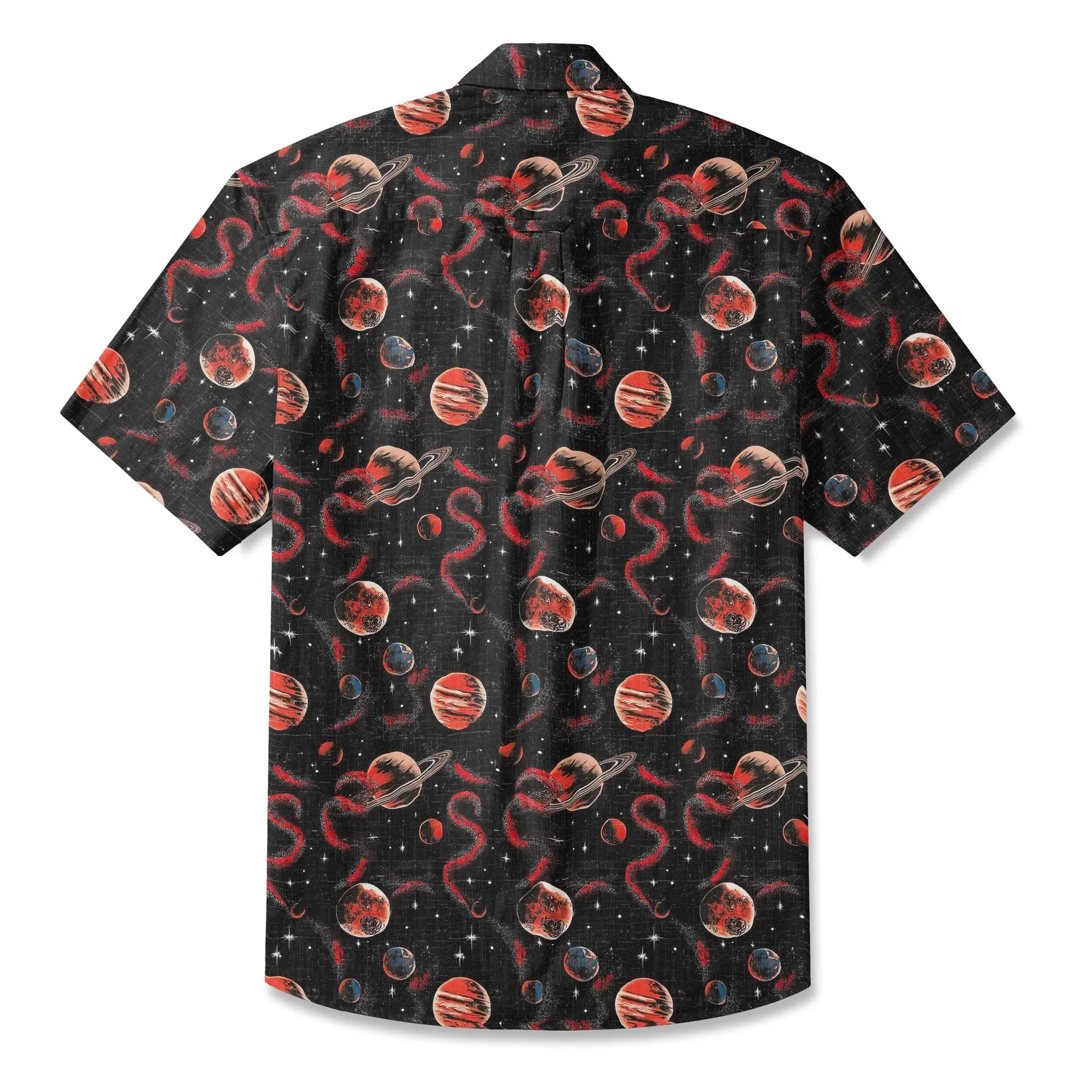 LeosWare® Men's Hawaiian Shirt Short Sleeve Button-up 100% Cotton Black Apace Aloha Crimson Celestial River