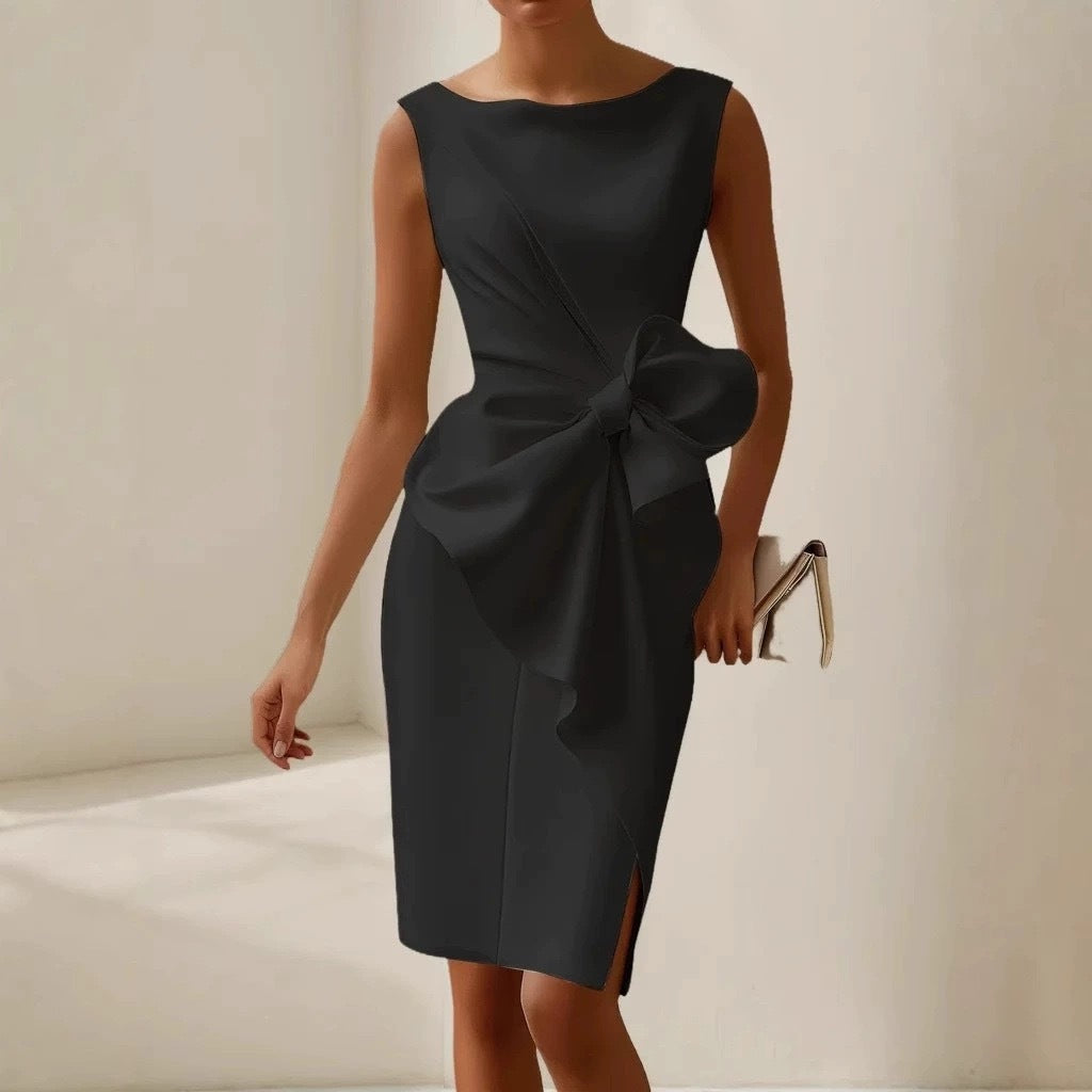 Women's Bow-Knot Sleeveless Midi Dress – High Waist A-Line
