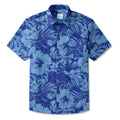 LeosWare® Hibiscus Flower Men's Hawaiian Shirt Short Sleeve Button-up 100% Cotton Blue Aloha Blue Serenity