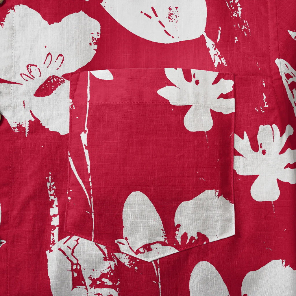 LeosWare® Flower Men's Hawaiian Shirt Short Sleeve Button-up 100% Cotton Red Aloha Red Earth Aroma