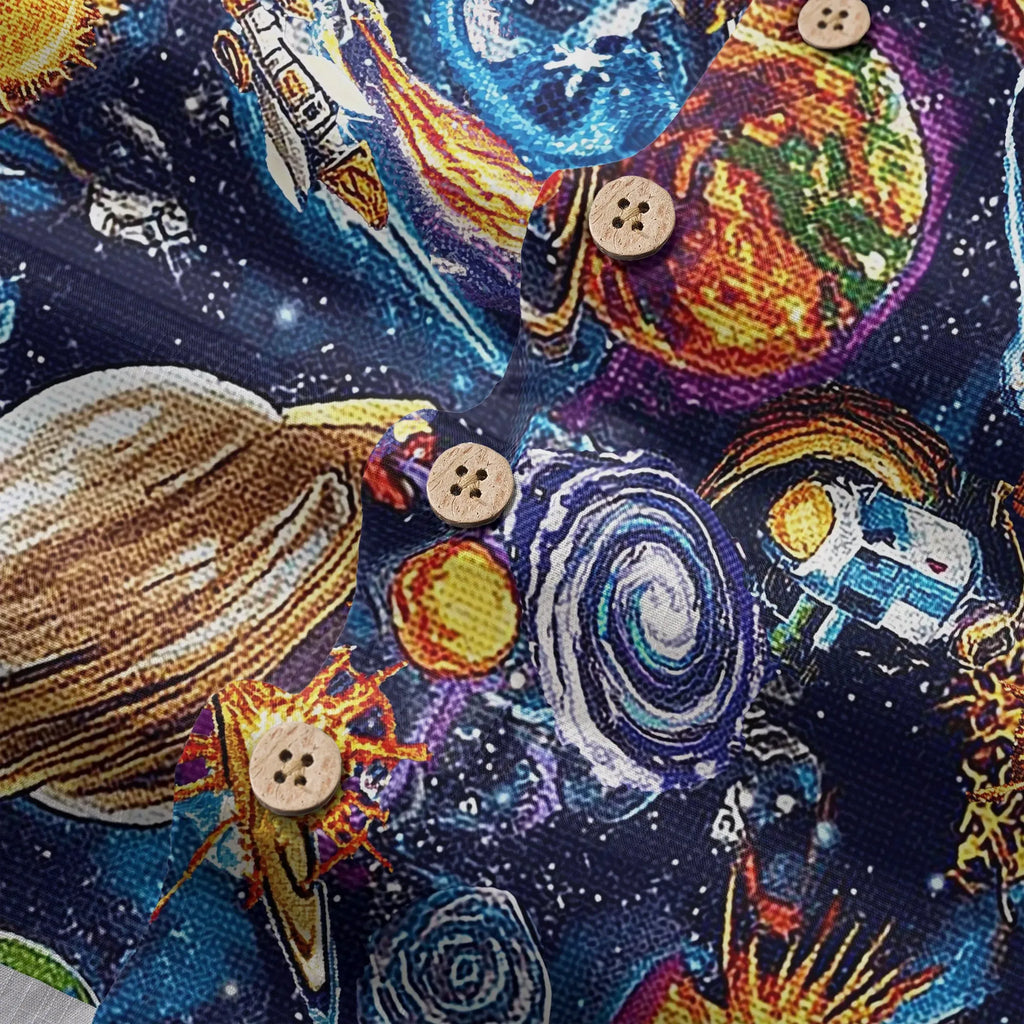 LeosWare® Men's Hawaiian Shirt Short Sleeve Button-up 100% Cotton Blue Aloha Journey Across The Stars