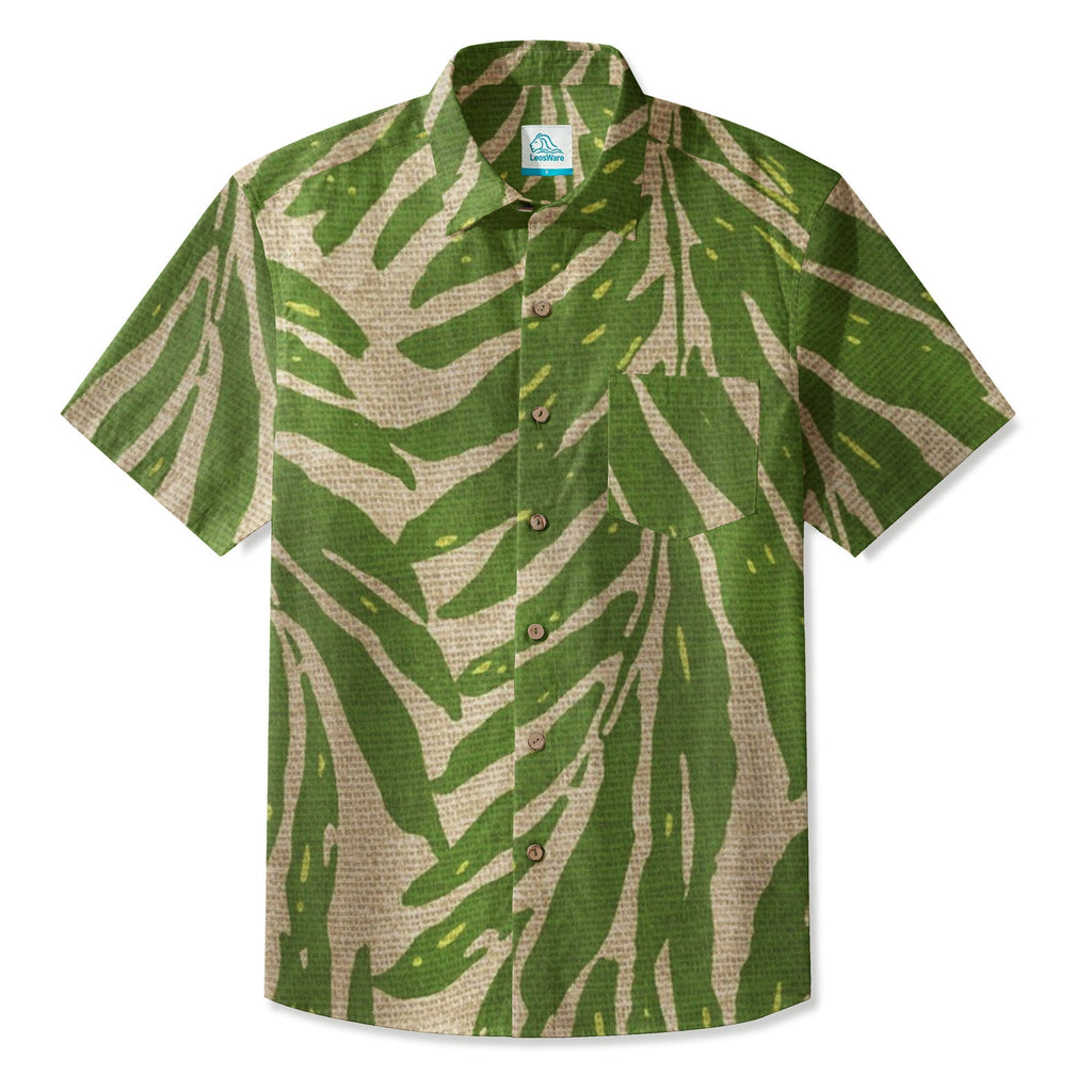 LeosWare® Men's Hawaiian Shirt Short Sleeve Button-up 95% Polyester, 5% Spandex Aloha Wild Trails
