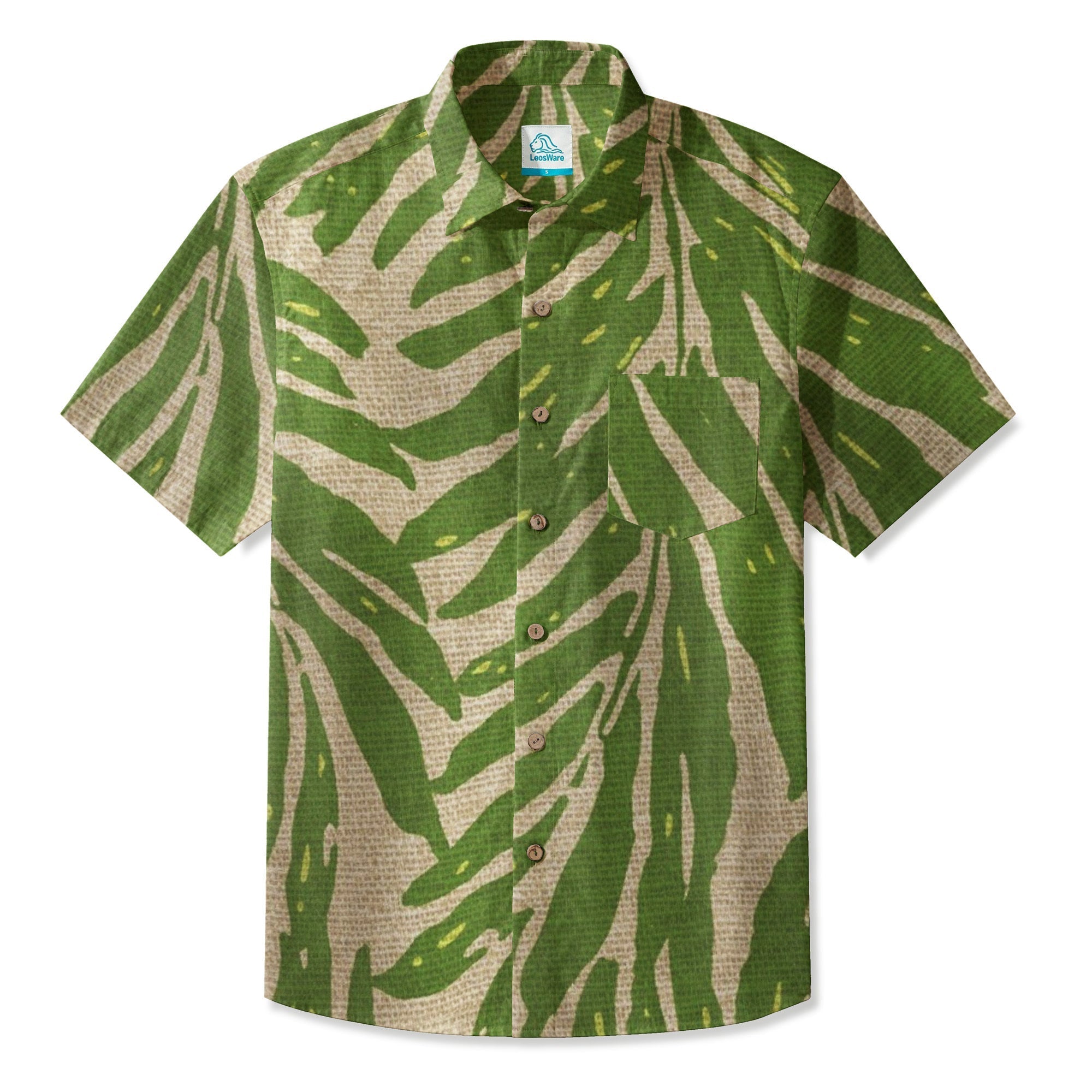 LeosWare® Men's Hawaiian Shirt Short Sleeve Button-up 95% Polyester, 5% Spandex Aloha Wild Trails