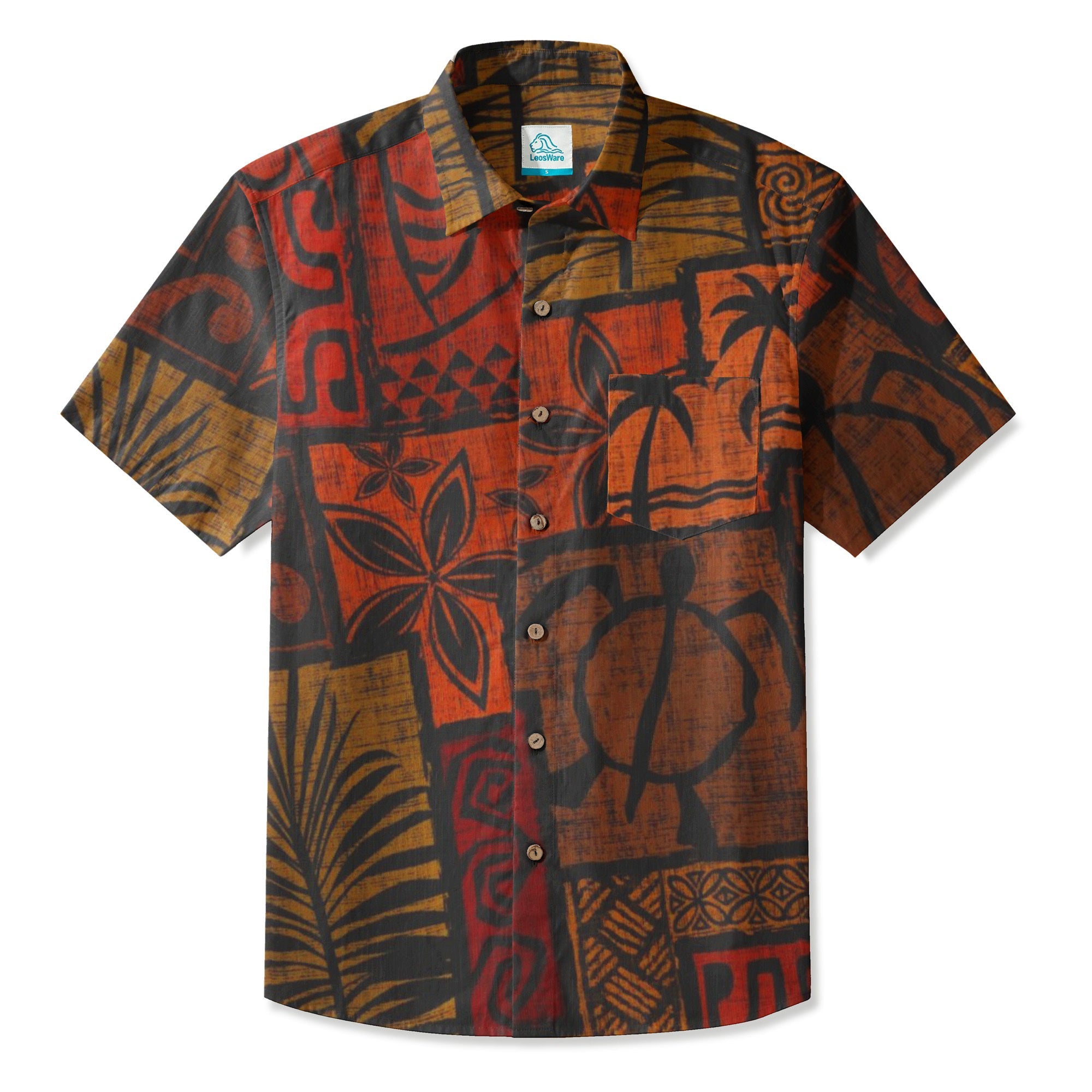 LeosWare® Men's Hawaiian Shirt Short Sleeve Button-up Breathable & Quick-Dry Aloha Tiki Mood(Mint Green)