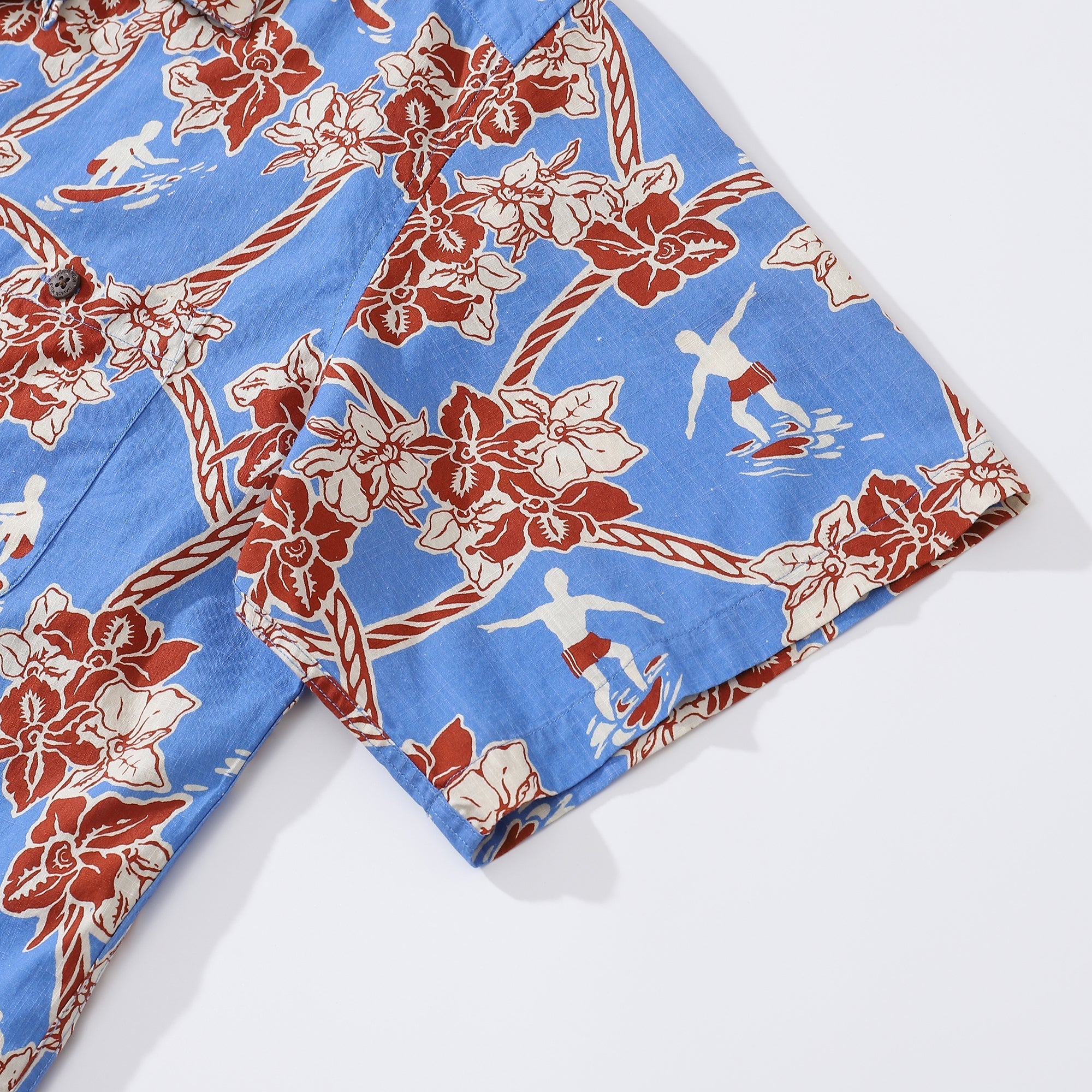 Hawaiian Shirts For Men Vintage Cotton Flower Wreath and Surfer Short Sleeve Aloha Shirt