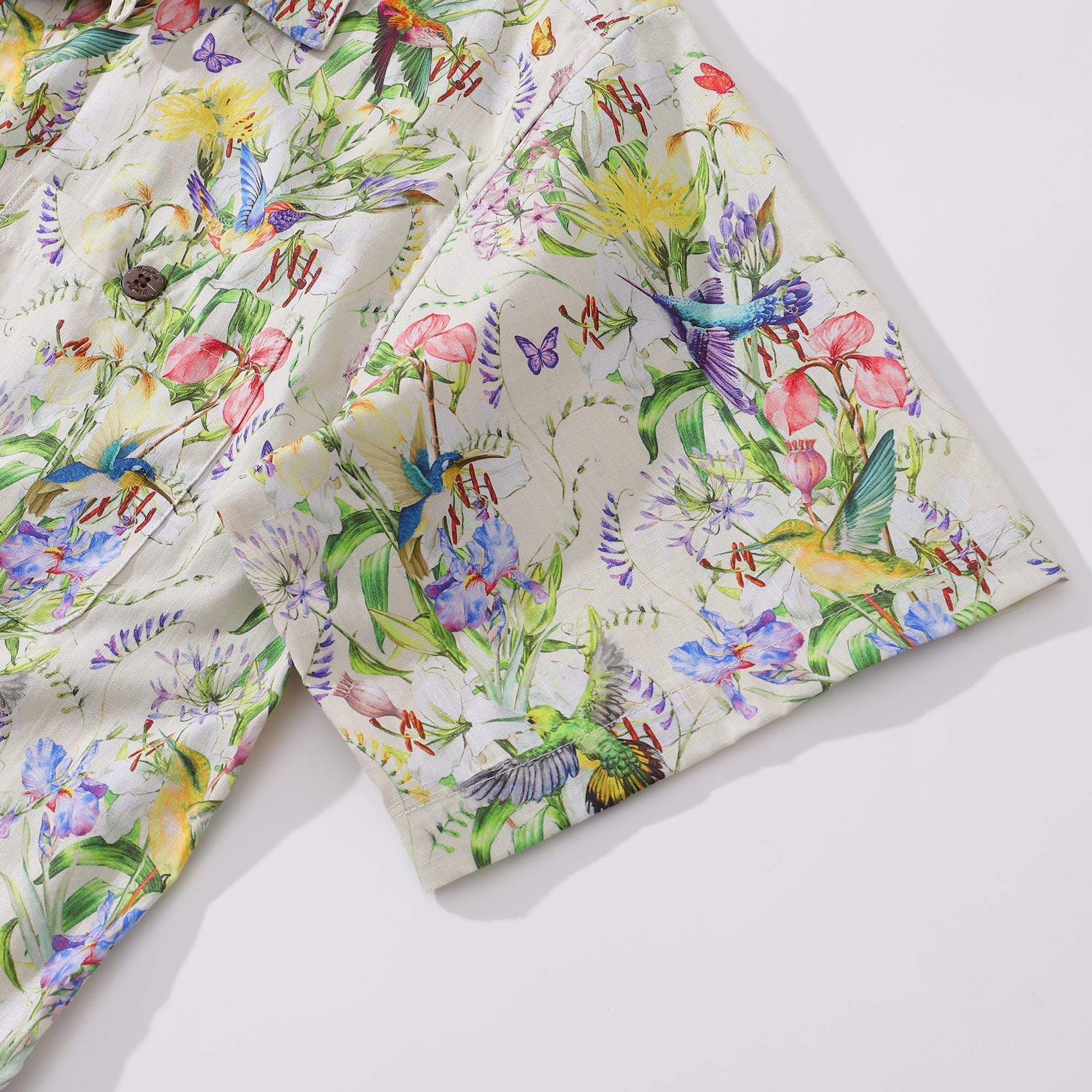 Hawaiian Shirt For Men Hummingbirds Dancing in Flowers Shirt Camp Collar 100% Cotton