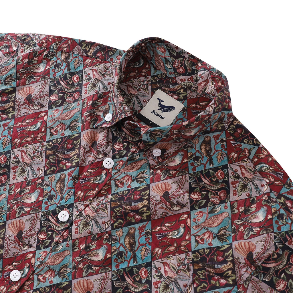 Men's Hawaiian Shirt Symphony of Birds Print Cotton Button-down Short Sleeve Aloha Shirt
