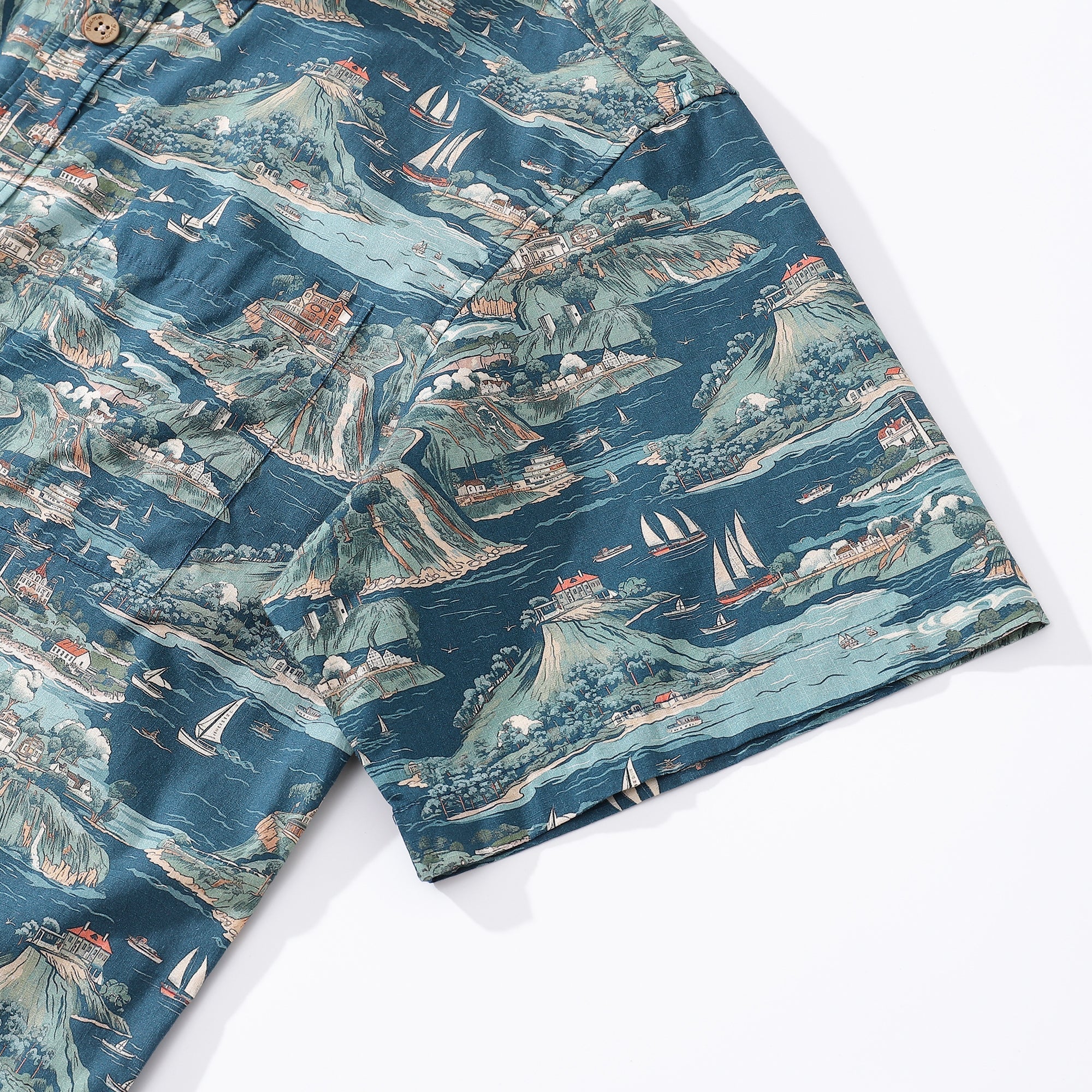 Men's Hawaiian Shirt Azure Dreams Print Cotton Button-down Short Sleeve Aloha Shirt