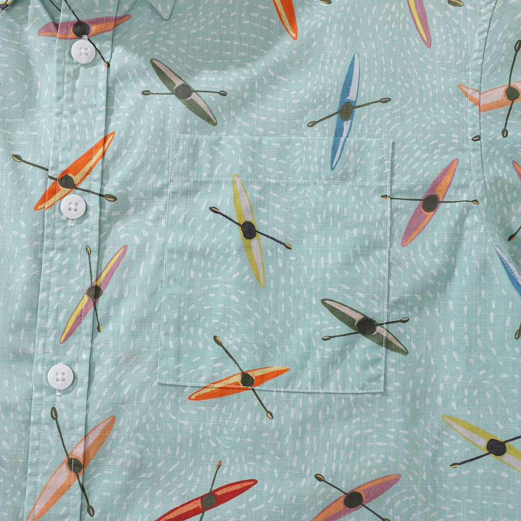 Men's Hawaiian Shirt Sea Kayaks Print By Katie O'Shea Design Cotton Button-down Short Sleeve Aloha Shirt