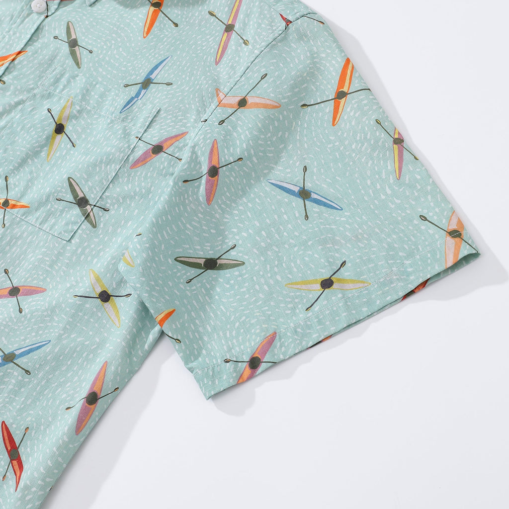 Men's Hawaiian Shirt Sea Kayaks Print By Katie O'Shea Design Cotton Button-down Short Sleeve Aloha Shirt
